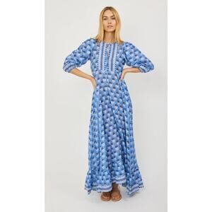Marea Maxi Dress Blue Cotton Floral The House Dress Indian Flower